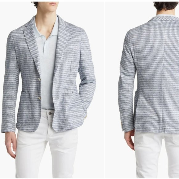 HUGO BOSS HANRY LINEN & COTTON SPORTS COAT OPEN BLUE BLAZERsz44 R